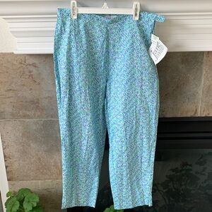 Jane Identified Petite Sophisticate Leafy Blue and Green Cropped Pants